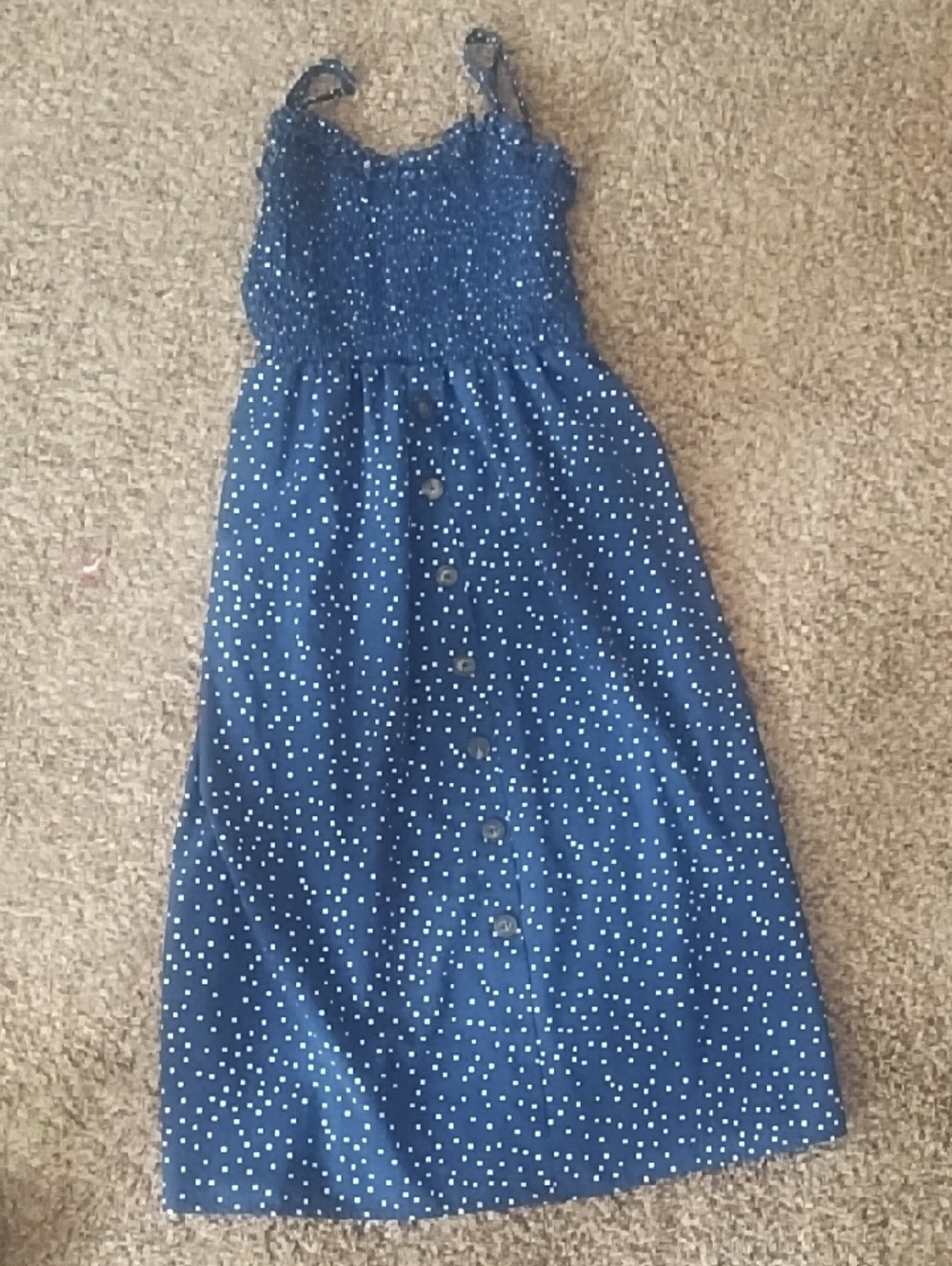 #0030 Girls' Navy Polka Dot Sundress - Smocked Bodice